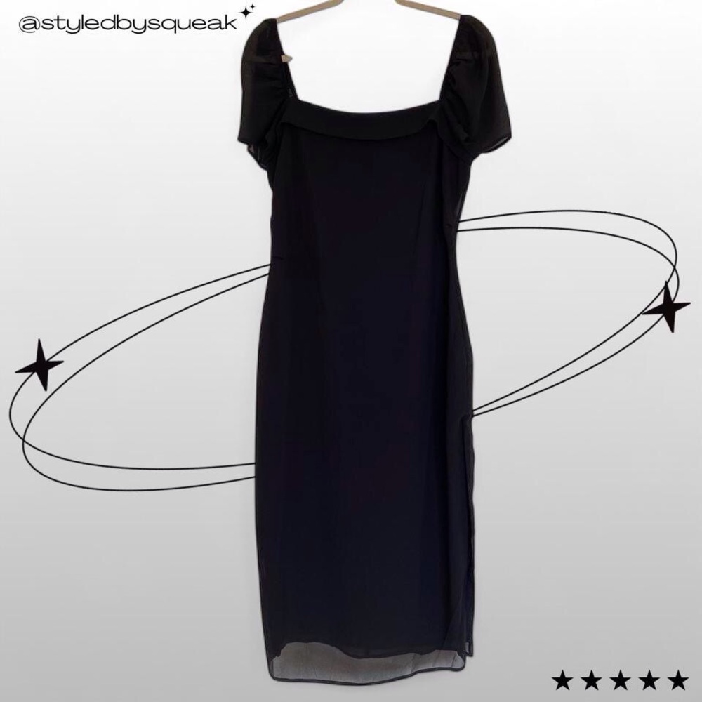 Forever 21 Black Sheer Flutter Sleeve Side Slit Midi Dress Large